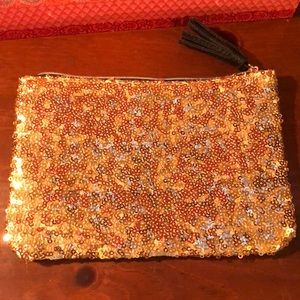 Two gold sequined Ipsy COSMETICS CASES NWOT